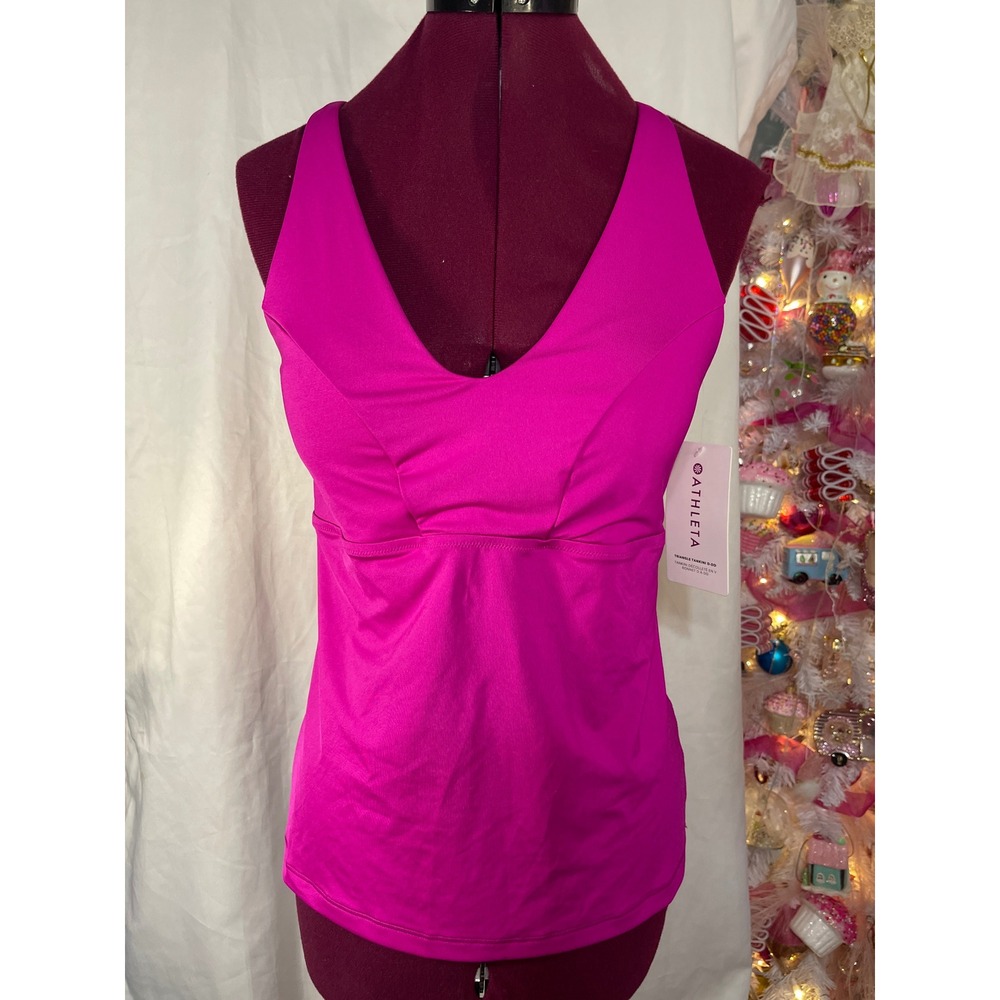 Athleta Triangle Tankini Women L Pink New D-DD Cup Lace Up Back H2ECO Swim Top